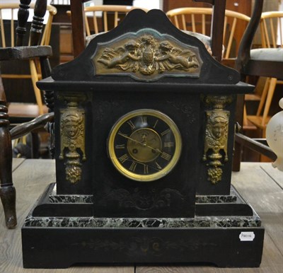 Lot 1012 - A large brass mounted slate mantle clock