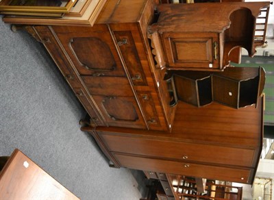 Lot 1026 - Coal purdonium, oak magazine rack, sideboard, double bed frame, oak drop-leaf table and two...