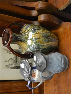 Lot 1055 - A Bretby vase, Arthur Spencer etching and two jugs