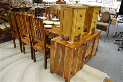 Lot 1083 - A modern fruitwood dining table together with a set of six chairs and matching sideboard