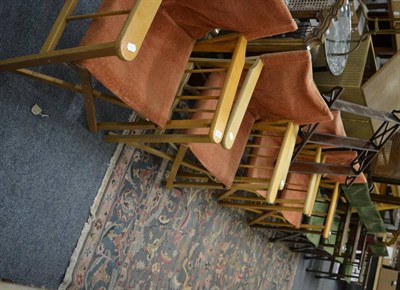 Lot 1093 - Eight director's chairs, folding card table and a three tier mahogany hanging shelf