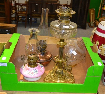 Lot 1111 - Assorted oil lamps and fittings