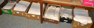 Lot 1120 - Seven boxes of assorted white linen, damask, bed and table linen, textiles etc (seven boxes)