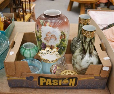 Lot 1127 - A group of 19th century glass including a painted glass vase, cased glass vase etc; together with a