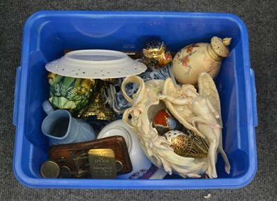 Lot 1136 - Assorted Royal Crown Derby paperweights, Worcester blush ivory jar, postal scales, table bell,...