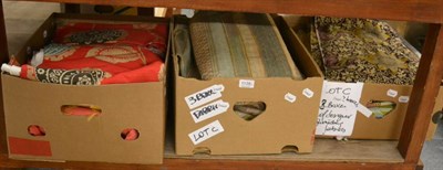 Lot 1138 - Four boxes of assorted modern linen and other designer fabrics for soft furnishings and...