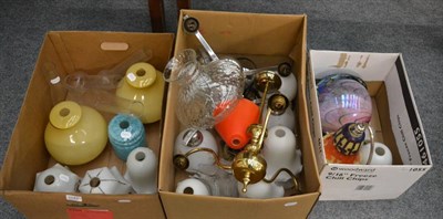 Lot 1143 - A large quantity of shades, funnels and light fittings including a table lamp marked for Asper...