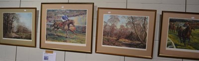 Lot 1176 - Claire Eva Burton, pair of signed horse racing prints; together with two prints after Caesar...