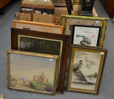 Lot 1193 - A quantity of framed articles including mirrors, prints, watercolours and other media