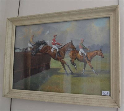 Lot 1214 - Wilfred Bailey, Steeplechasers, signed, oil on canvas