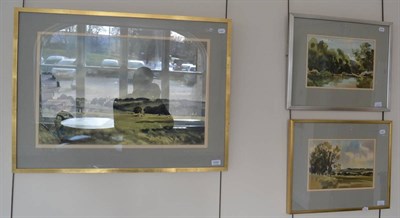 Lot 1222 - Barrie Haste (20th century) Harewood House, watercolour together with two further watercolours 'The