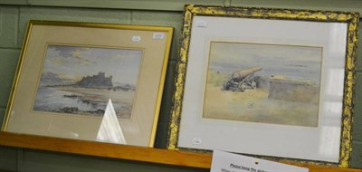 Lot 1233 - Frank Watson Wood, ";Bamburgh Castle"; and ";The Silent Warrior";, two watercolours (2)