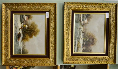 Lot 1245 - A pair of gilt framed oils on board, winter river scenes, by J Borghout