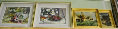 Lot 1255 - Rosalie Williams (20th century school), still life of daisies and still life of basket, pair of oil