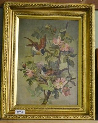 Lot 1258 - British School (19th/ 20th Century) Birds on a dog rose branch, oil on canvas