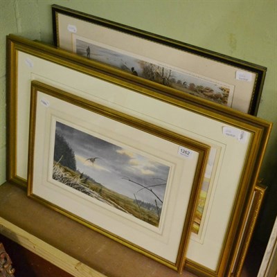 Lot 1262 - Group of framed articles including a watercolour titled ";Grouse on the Moore";, signed Logan...