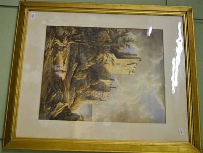 Lot 1265 - Follower of T Girtin, Mother and Child Before A Castle, watercolour