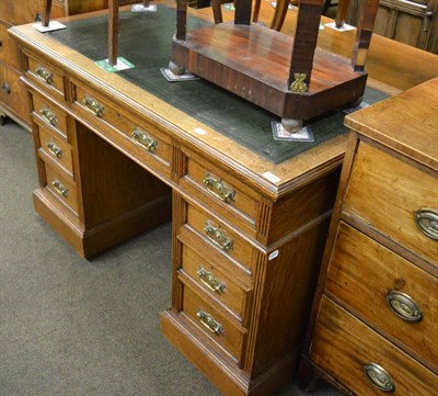 Lot 1315 - Victorian oak pedestal desk, with leather insert