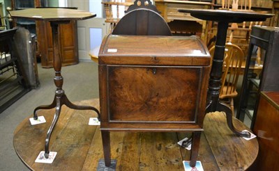 Lot 1318 - Two 19th century oak tripod tables, together with a dome topped mahogany celarette