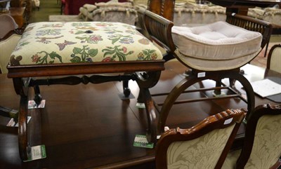 Lot 1323 - A X-form piano stool, together with grain painted X-form stool