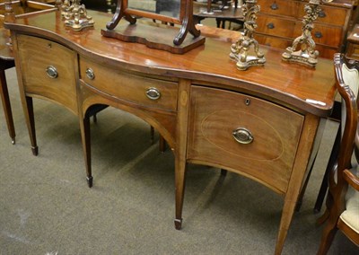 Lot 1326 - A George III checkered strung inlaid mahogany bow fronted sideboard