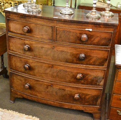 Lot 1341 - A 19th century mahogany bow front four height chest of drawers