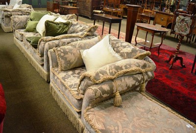 Lot 1344 - Three piece suite comprising four seater sofa and two armchairs with matching footstool