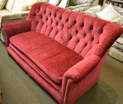 Lot 1346 - A 1920's red draylon three seater settee