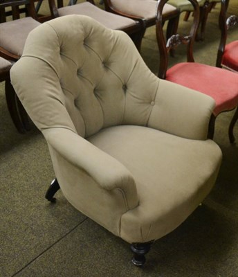 Lot 1352 - A pair of rosewood balloon back dining chairs together with a Victorian tub chair (3)