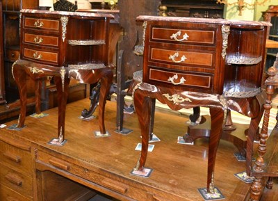 Lot 1384 - A pair of French marble top bedside chests