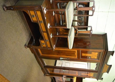 Lot 1412 - Art Nouveau satinwood inlaid mahogany four piece bedroom suite comprising large mirrored...