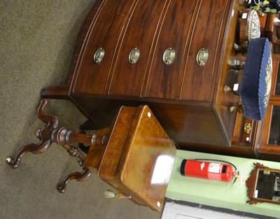 Lot 1417 - A Victorian walnut games/sewing table and two footstools