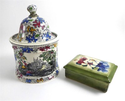 Lot 1 - A Moorcroft box and cover, underside marked W.Moorcroft, and a 19th century transfer printed Indian