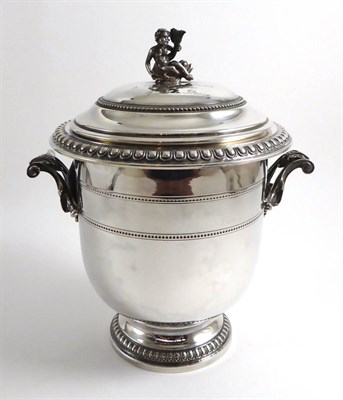 Lot 6 - An Italian silver twin handled urn and cover, marks to base, 20th century, putti finial,...