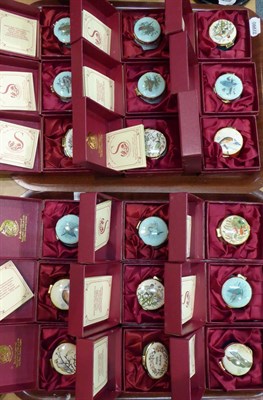 Lot 14 - A collection of eighteen Staffordshire enamel boxes (on two trays)
