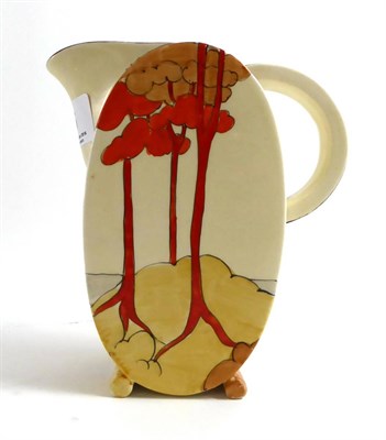 Lot 26 - A Clarice Cliff Coral Firs pattern Bonjour shape milk jug, printed factory marks, 15cm