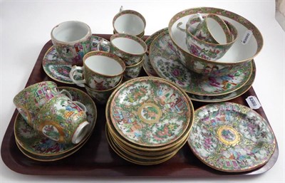 Lot 30 - A group of Canton famille rose ceramics including bowl, plates and tea cups