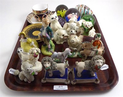 Lot 31 - A group of ceramics including Royal Doulton 'Jack' figure HN2060, Staffordshire poodle models,...