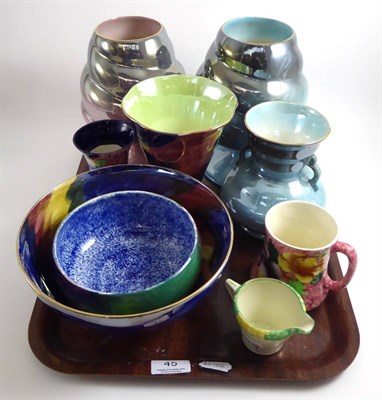 Lot 45 - Nine Maling ceramic items including, two bowls, five vases, mug and a milk jug (9)