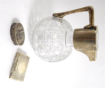 Lot 64 - Silver mounted claret jug, silver box and a silver box by George Unite (3)