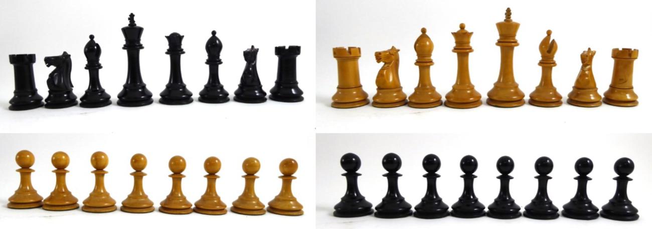 Lot 76 - Staunton pattern ebony and boxwood chess set