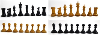 Lot 76 - Staunton pattern ebony and boxwood chess set unweighted, king height 3.75";, two rooks and two...