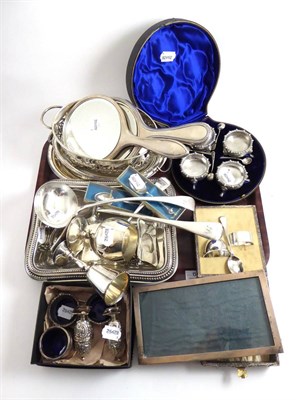 Lot 80 - A collection of silver and silver plated wares, comprising a cased set of four silver cauldron...