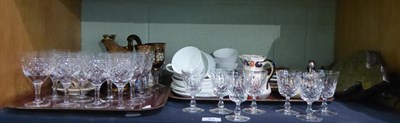 Lot 82 - A quantity of crystal, ornamental items, Victorian china, Susie Cooper tea wares, powder flasks etc