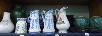 Lot 92 - A shelf of mixed ceramics including 19th century pottery inhaler, studio pottery vase,...