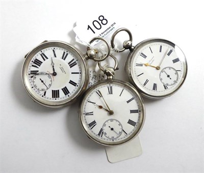 Lot 108 - Three silver open faced pocket watches, signed J.W.Benson, London, H.Stone Leeds and Waltham Mass