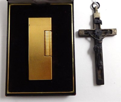 Lot 111 - Dunhill lighter with paperwork in original box and a continental crucifix