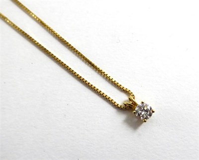 Lot 113 - An 18ct gold diamond solitaire pendant, 0.35 carat approximately, on a box link chain