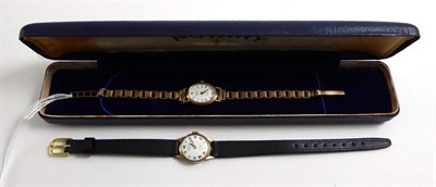 Lot 117 - A Rotary Quartz wrist watch, with 9ct gold strap, and a Rotary 17 jewels incabloc 9ct gold...