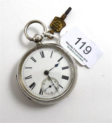 Lot 119 - A late Victorian silver cased key wind pocket watch and key